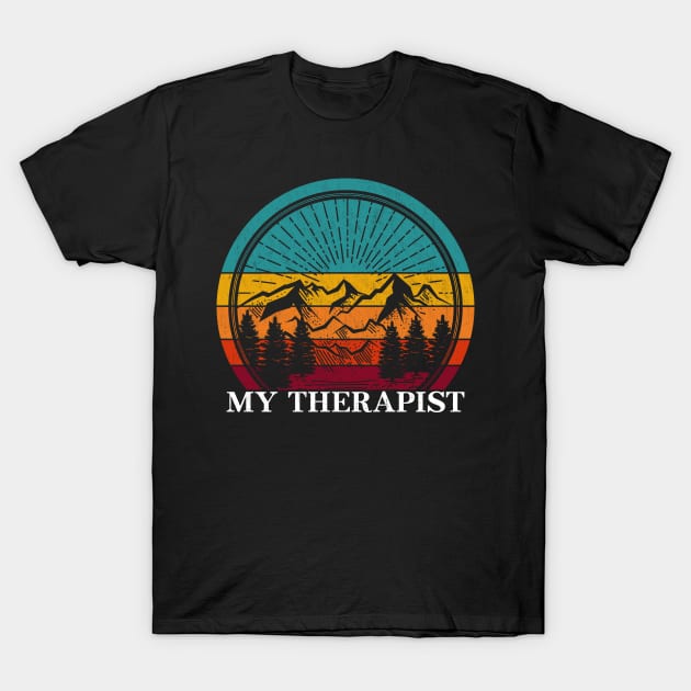 Vintage Sunset Hiking My Therapist - Funny Hiker T-Shirt by Red Canopy Stores